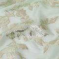 Mint green Premium pure silk chiffon fabric with gold metallic lurex in leaf design-D15447