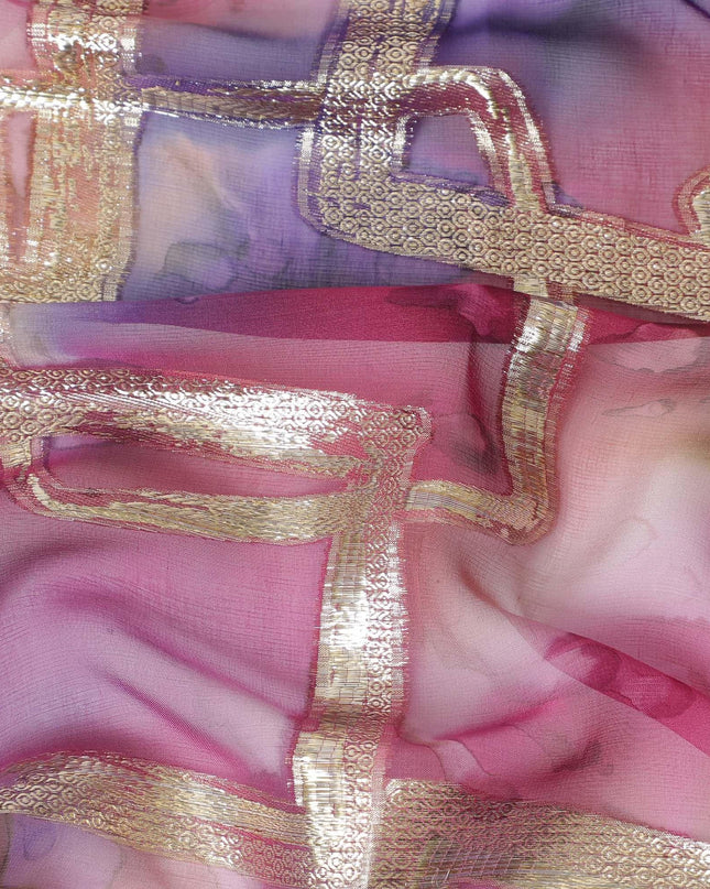 شيفون من الحرير الخالص متعدد الألوان مع لوريكس معدني ذهبي بتصميم تجريدي -D11373