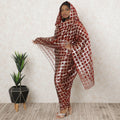 Maroon Premium pure silk chiffon thobe with gold metallic lurex in checks design-D11656
