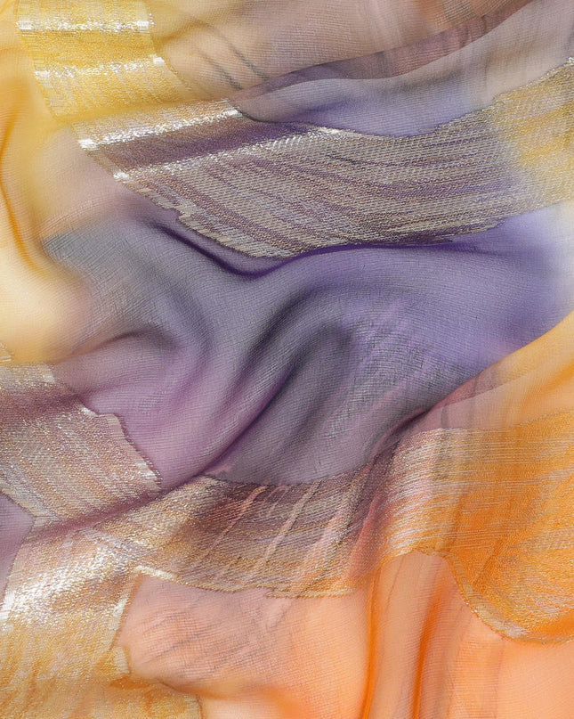 قماش شيفون من الحرير الخالص متعدد الألوان مع لوريكس معدني ذهبي بتصميم تجريدي-D9696