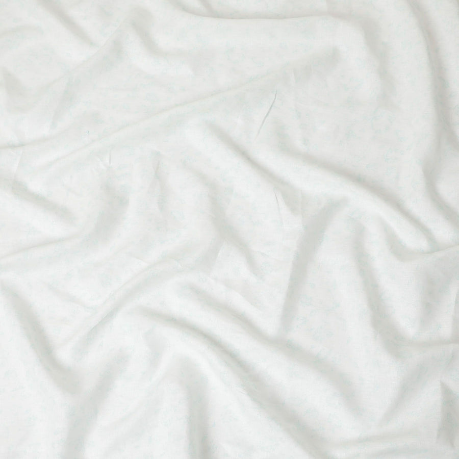 قماش الكتان الإيطالي النقي الفاخر باللون الأبيض الفاتح مع طباعة باللون الأخضر النعناعي بتصميم الأزهار-D13996