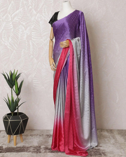 Magenta pink to purple Premium pure changent silk chiffon saree having stone work in Ombre design-D15510 Regal Fabrics