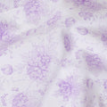 White cotton voile fabric with purple print in floral design-D15051