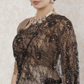 Black, Copper Premium pure French outline lurex chantilly lace saree having stone work in floral design-D14484