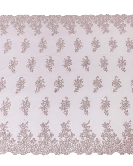 Thistle purple nylon tulle fabric with same tone embroidery in floral design-D6685