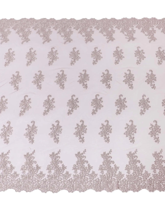 Thistle purple nylon tulle fabric with same tone embroidery in floral design-D6685 Regal Fabrics