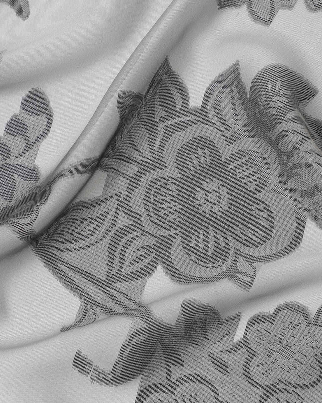 قماش شيفون من الحرير الإيطالي الخالص باللون الرمادي السحابي مع نفس اللون من الفسكوز مع لوريكس معدني أسود بتصميم الأزهار-D10798