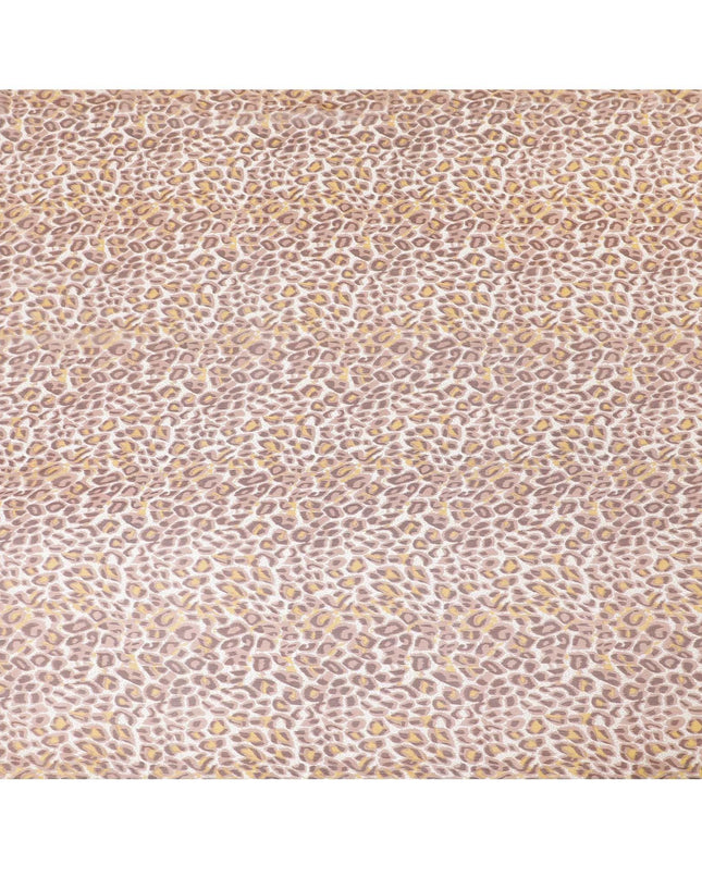 Light pink pure silk chiffon fabric with pale brown, mustard yellow and chocolate brown print in animal skin design-D9308