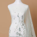 Tea green Premium wedding nylon tulle fabric with same tone, sage green, beige embroidery in floral design-D7918