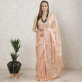 Salmon peach Premium French silk chiffon saree with same tone viscose and gold metallic lurex in floral design-D10202