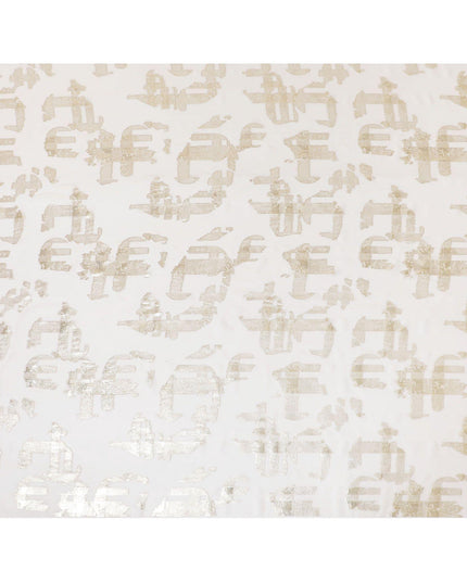 قماش شيفون من الحرير الخالص باللون الأبيض الفاتح مع لوركس معدني ذهبي بتصميم فاخر -D7464