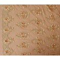 Gold nylon tulle fabric with same tone and Dijon yellow embroidery having pearls and 3d flowers in floral design-D9202