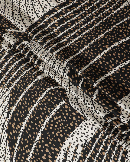 White Premium Italian viscose fabric with pale brown and white print in abstract design-D12359 Regal Fabrics
