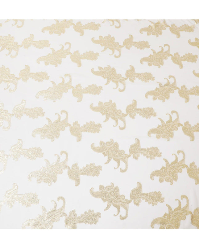 Beige Premium pure French (Fransawi) silk chiffon fabric with gold metallic lurex in floral design-D14307