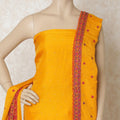 Gold yellow silk kameez with multicolor kashmiri embroidery having stone work in paisley design. Gold plain salwar with chiffon dupatta having multicolor embroidery and stone work-D12682 Regal Fabrics