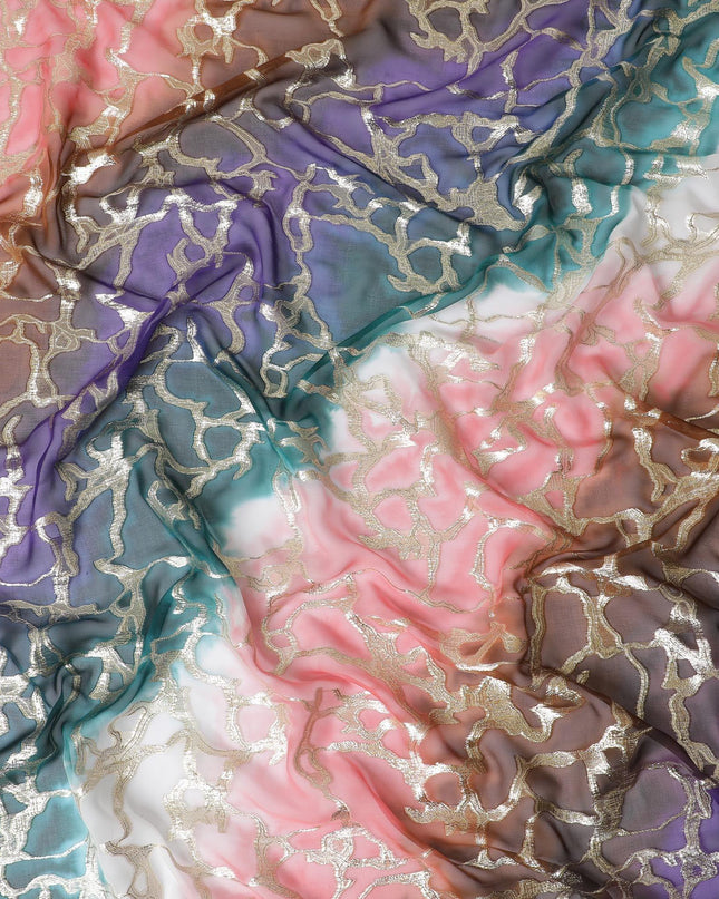 شيفون من الحرير الخالص متعدد الألوان مع لوريكس معدني ذهبي بتصميم تجريدي -D11367