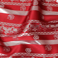 Crimson red pure silk satin fabric with same tone and silver film metallic in stripe design-D11052