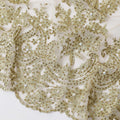Gold nylon tulle fabric with same tone embroidery having beads and stone work in paisley design-D11682