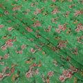 Kelly green Premium pure cotton voile fabric with multicolor print having embroidery and sequins in floral design-D13245