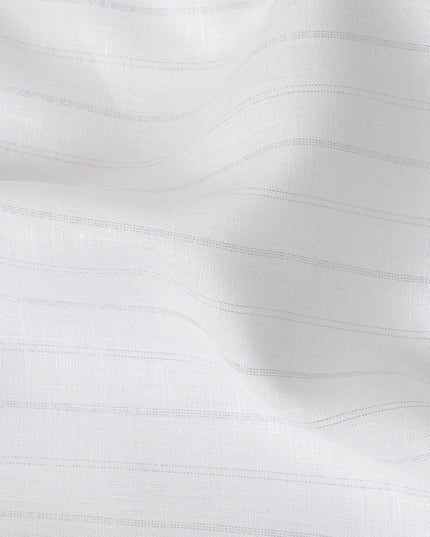 قماش الكتان النقي الأبيض الفاخر مع نسج فضي بتصميم مخطط-D11101