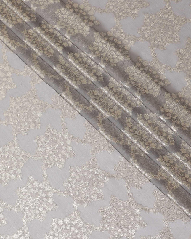 قماش شيفون من الحرير الخالص باللون الرمادي الصوان مع لوريكس معدني ذهبي بتصميم فاخر - D10151