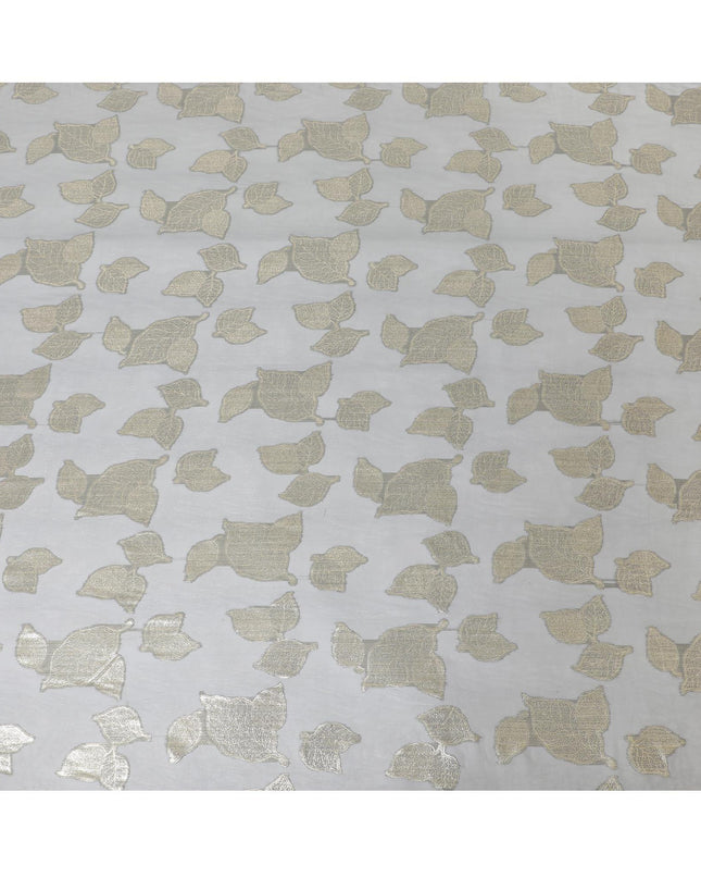 قماش شيفون من الحرير الخالص باللون الرمادي الحجري مع لوريكس معدني ذهبي بتصميم Leaf-D9716