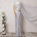 Lavender, silver Premium pure metallic French chantilly lace saree having stone work in floral design-D14891