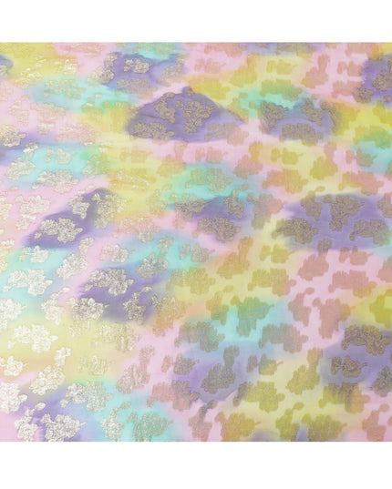 قماش شيفون حريري فرنسي (فرنساوي) فاخر متعدد الألوان مع لوركس معدني ذهبي بتصميم زهور-D14007