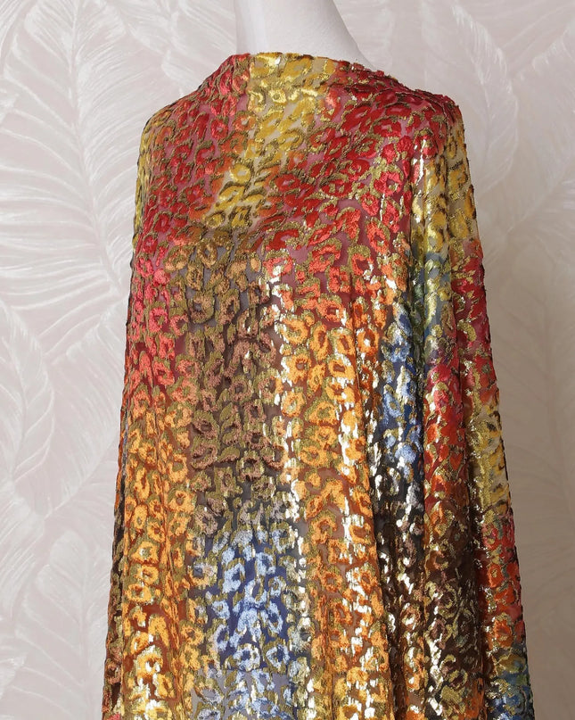 Multicolor Premium pure silk blended velvet makmal dirac fabric with gold metallic lurex in abstract design-D14859 Regal Fabrics