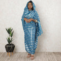 Blue Premium pure silk chiffon thobe with gold metallic lurex in checks design-D11658