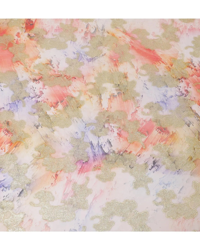 Multicolor synthetic chiffon fabric with gold metallic lurex in fancy design-D12599 Regal Fabrics