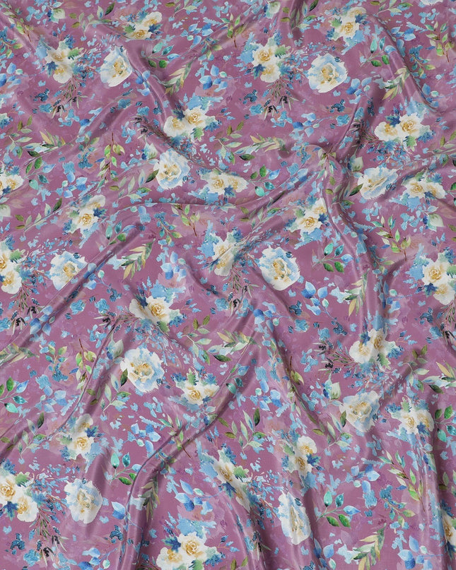 قماش كريب صناعي لافندر مع طباعة متعددة الألوان بتصميم زهور-D14466