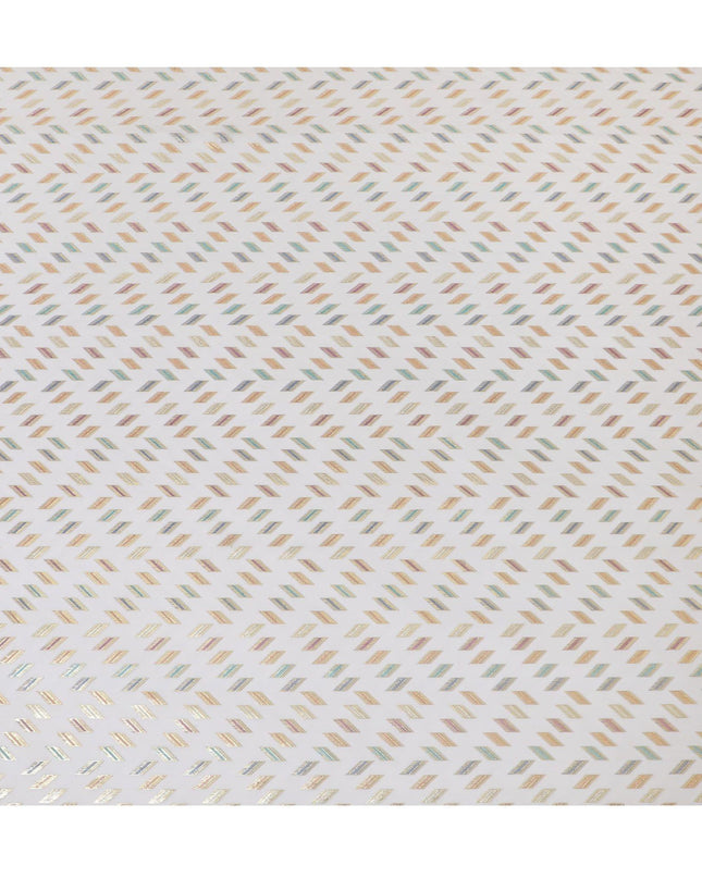 قماش شيفون من الحرير الخالص الفاخر باللون الرمادي اللؤلؤي مع لوريكس معدني متعدد الألوان بتصميم هندسي -D13140