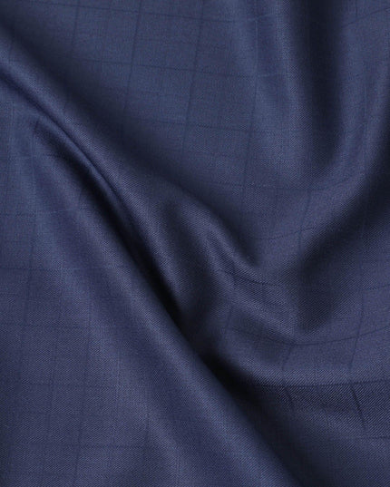 Navy blue Super 120's blended suiting fabric with same tone checks design