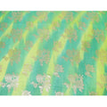 Lime green premium pure silk chiffon fabric with multicolor hand printed having gold metallic lurex in fancy design-D10413 Regal Fabrics