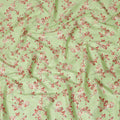 Lime green uragiri cotton voile fabric with same tone jacquard having barn red and black print in floral design-D14325 Regal Fabrics