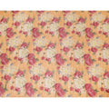 Squash orange tussar silk fabric with olive green, cerise pink, lime green and beige print in floral design-D6138 Regal Fabrics