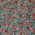 Teal green synthetic crepe fabric with multicolor print having stone work in floral design-D15293 - Regal Fabrics