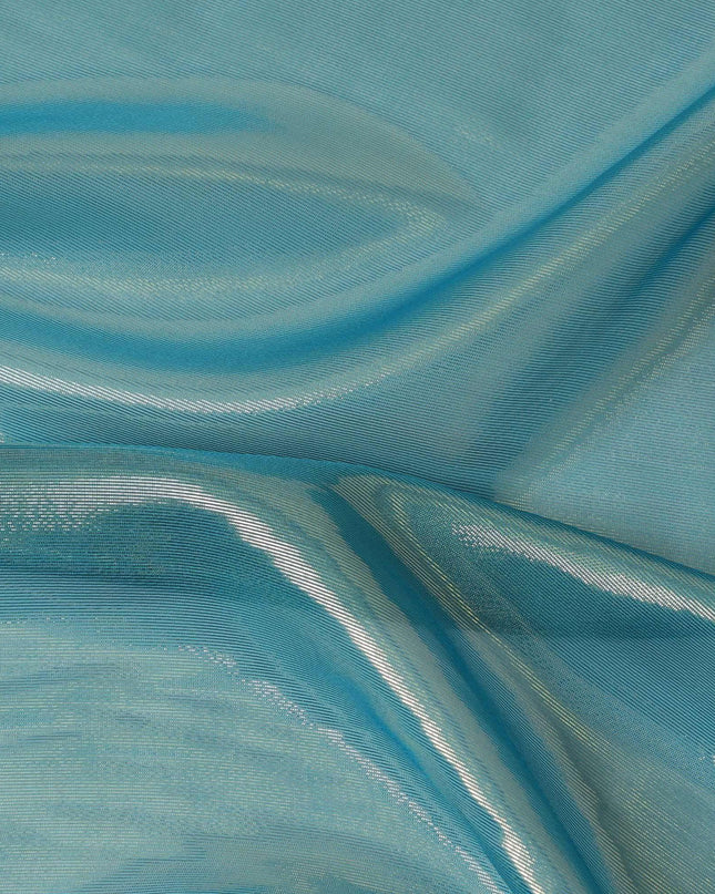 شيفون من الحرير الخالص باللون الأزرق مع لوركس معدني ذهبي بتصميم مخطط -D9224