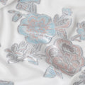 Off white premium pure silk chiffon fabric with silver, baby blue and copper metallic lurex in floral design-D11496