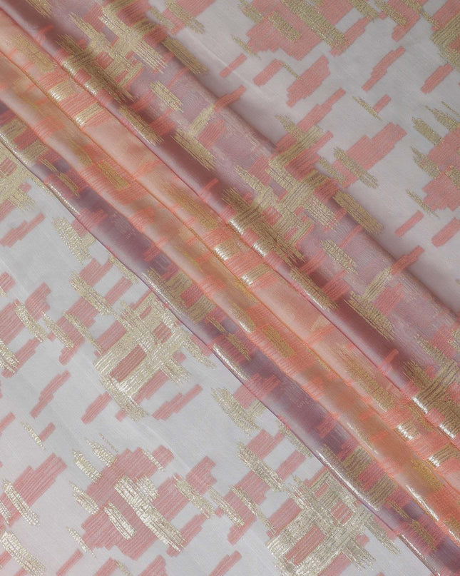 قماش شيفون حريري فرنسي (فرنساوي) فاخر متعدد الألوان مع نفس اللون من الفسكوز والوركس المعدني الذهبي بتصميم تجريدي -D14269