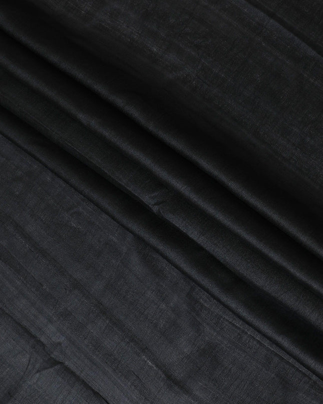 Black plain blended tussar silk fabric-D12242