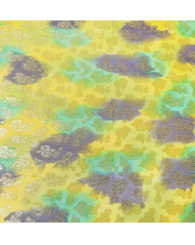 قماش شيفون حريري فرنسي (فرنساوي) فاخر متعدد الألوان مع لوركس معدني ذهبي بتصميم زهور-D14009