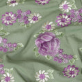 Sage green Premium pure cotton voile fabric with same tone, purple and beige embroidery in floral design-D15239