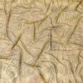 Olive green synthetic chiffon fabric with same tone, mocha brown print having pink metallic lurex in batik design-D9753 Regal Fabrics