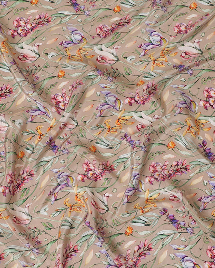 قماش فيسكوز بيج لاتيه مع طباعة متعددة الألوان بتصميم الأزهار-D12259