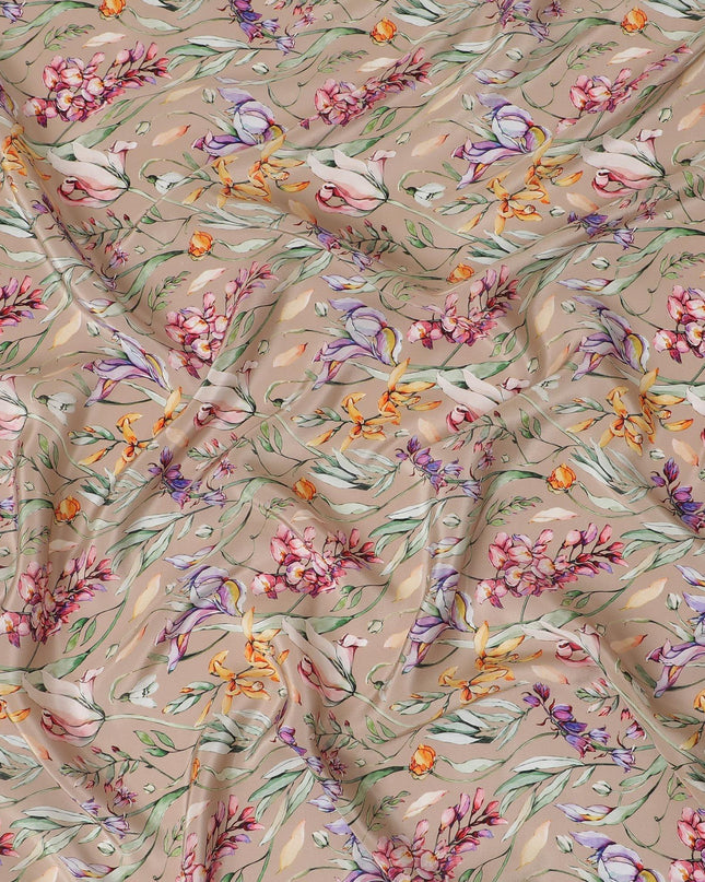 قماش فيسكوز بيج لاتيه مع طباعة متعددة الألوان بتصميم الأزهار-D12259