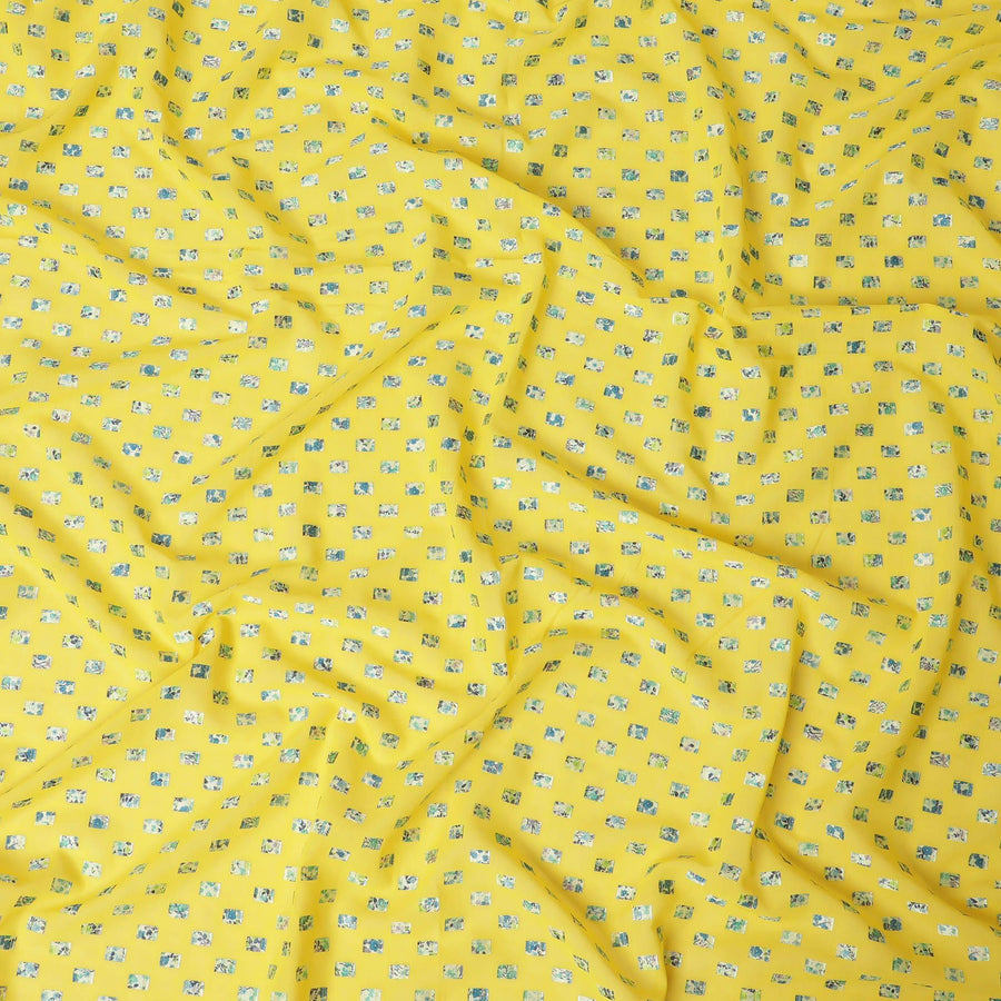 Sun flower yellow premium Swiss cotton voile thobe with teal blue and forest green clip cord design-D11632