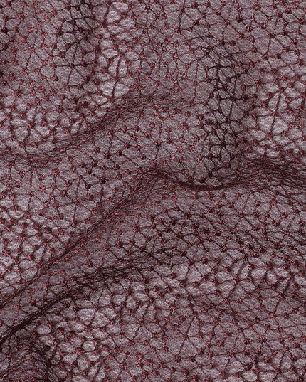 Maroon guipure lace fabric with same tone embroidery in fancy design-D11773