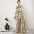 Light olive green plain Premium French lame Saree with silver foil finish-10888